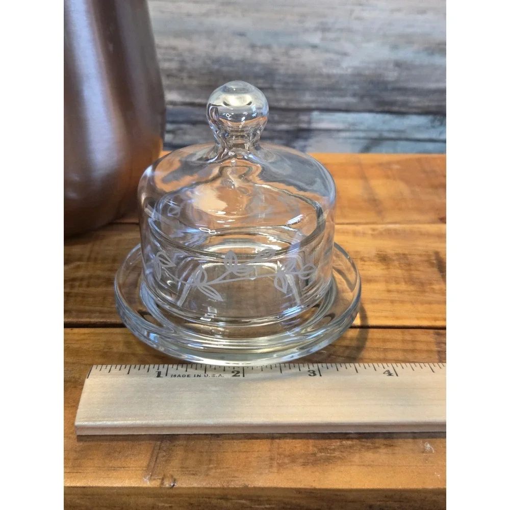 Vintage Princess House Heritage crystal Butter Dish Dome Etched‎ Floral Design